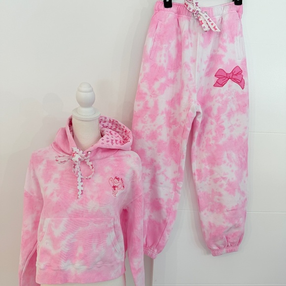 Roller Rabbit Pink Disco Tie Dye Bow Love Shack Fancy Hoodie with Sweatpants - Picture 1 of 11